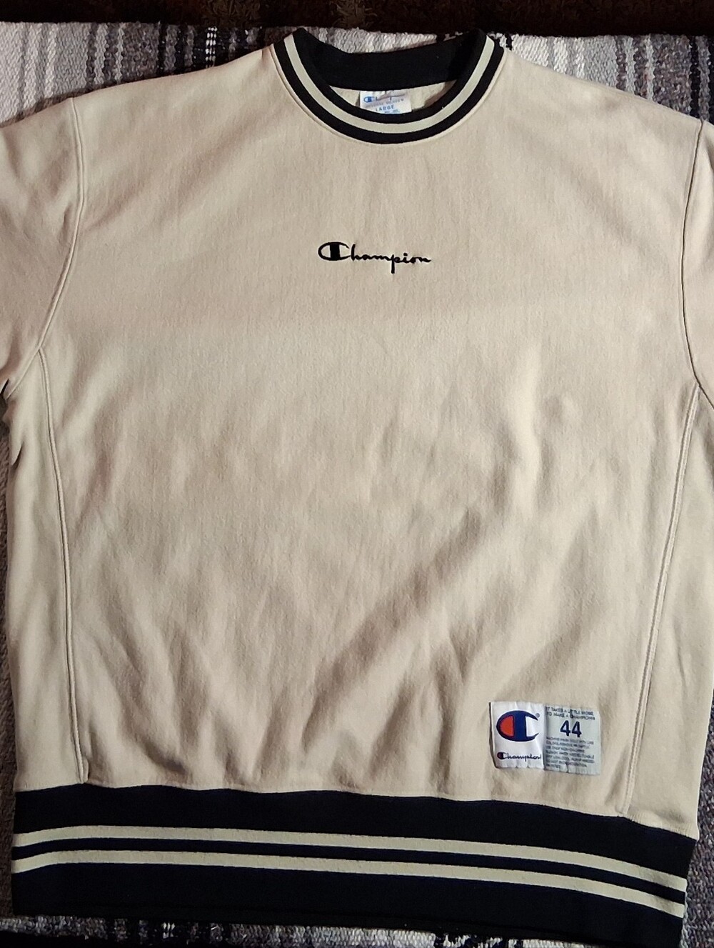 Vintage Reverse Weave Cream Crewneck Sweatshirt with Black Stripes
